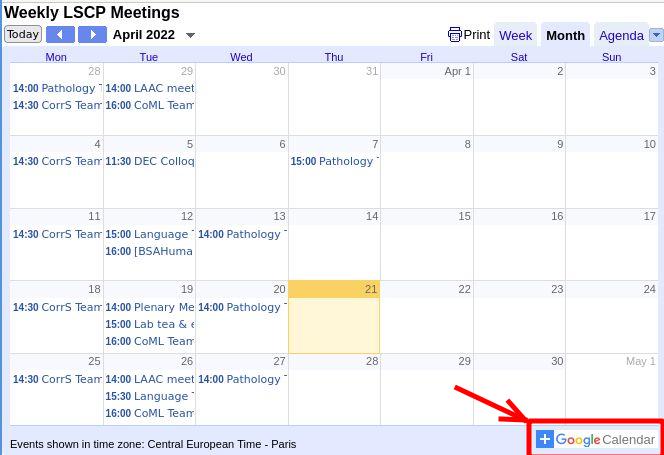 add calendars to your google agenda by clicking on the bottom right corner on the '+ Google calendar' button.